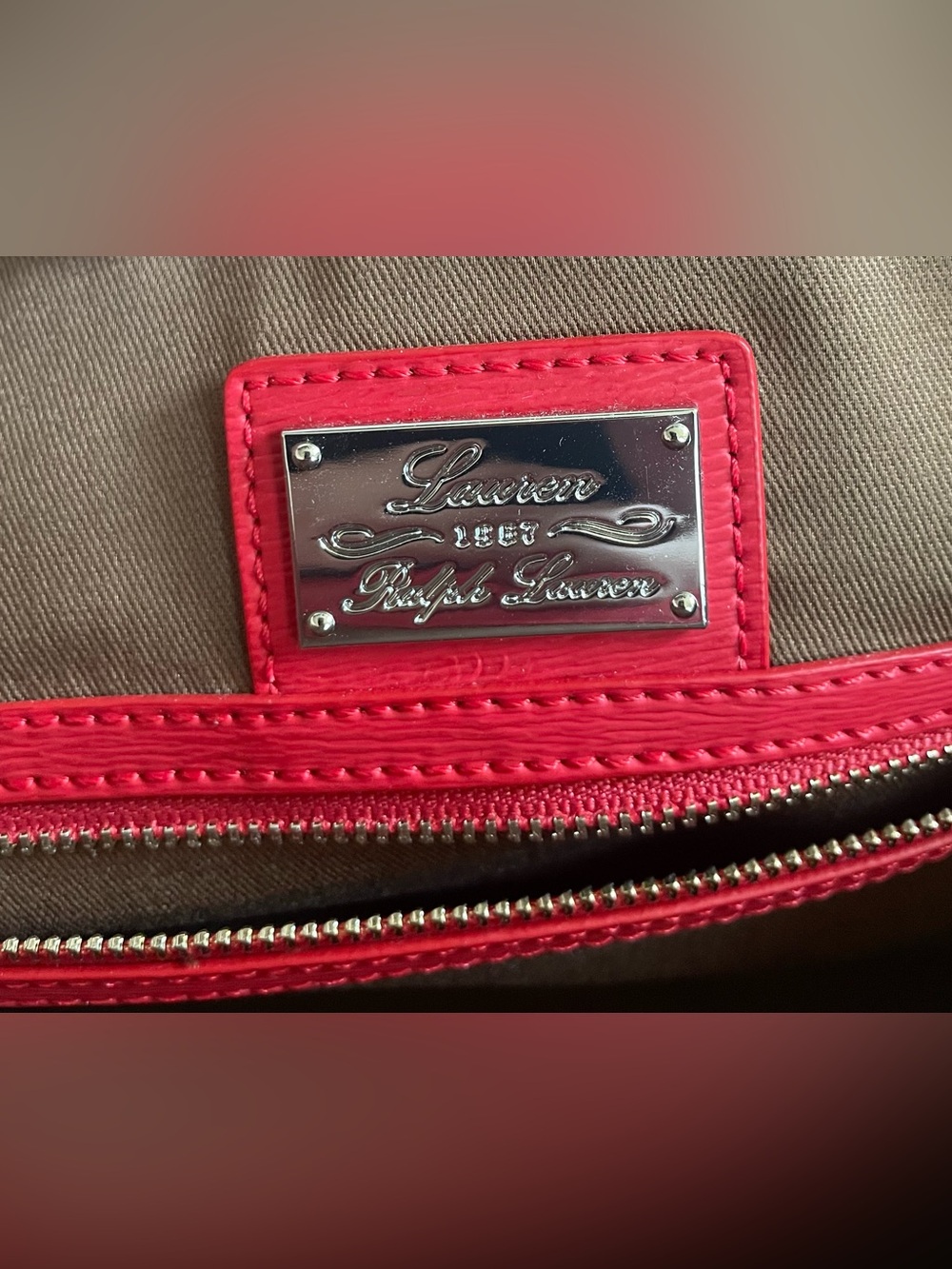 Lauren Ralph Lauren Newbury Classic Tote Red with Charm - Picture 3 of 14